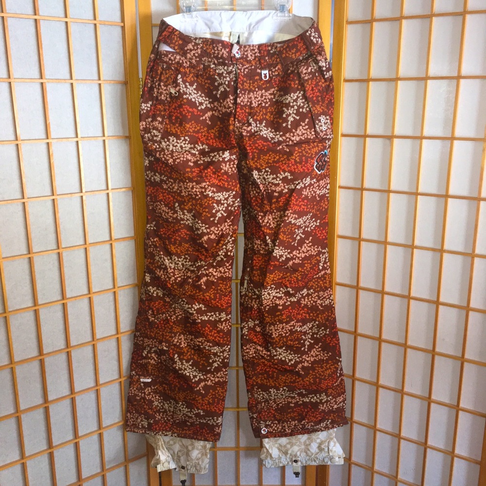 Brown Floral Snow Pants